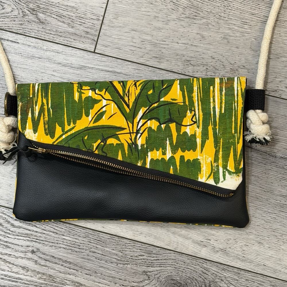 Handmade Jamaica Crossbody Bag Purse Foldover Color Block Clutch Rope Strap Vtg